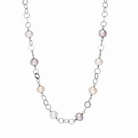 Sterling Silver Multi-coloured Pearl Beaded Necklace D