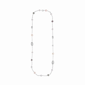 Sterling Silver Multi-coloured Pearl Beaded Necklace D