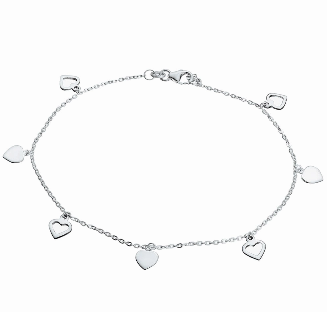 Sterling Silver Multi-hearts charm Anklet