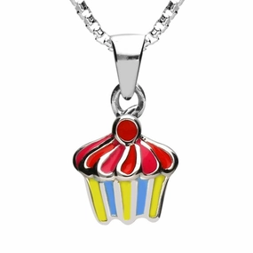 Sterling Silver NSPCC Enamel Multicoloured Cupcake Necklace D