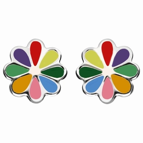 Sterling Silver NSPCC Enamel Multicoloured Eight Petal Flower Stud Earrings D