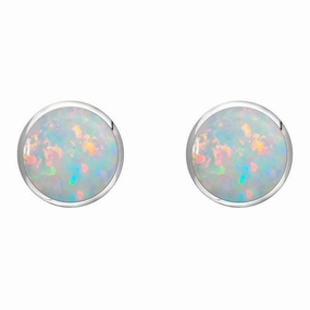 Sterling Silver Opal 8mm Classic Large Round Stud Earrings