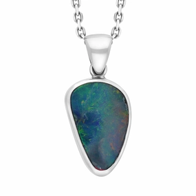 Sterling Silver Opal Doublet Abstract Necklace D