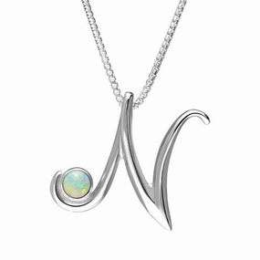 Sterling Silver Opal Love Letters Initial N Necklace