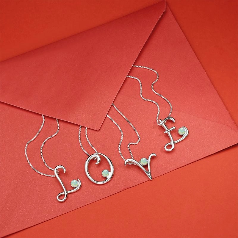 Sterling Silver Opal Love Letters Initial N Necklace