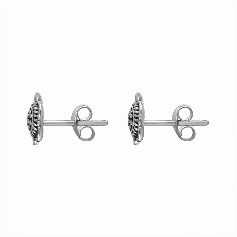 Sterling Silver Oxidised Flower Stud Earrings