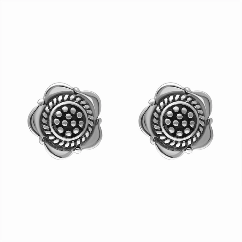 Sterling Silver Oxidised Flower Stud Earrings