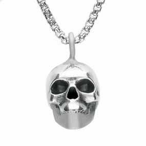 Sterling Silver Patterned Top Small Skull Necklace