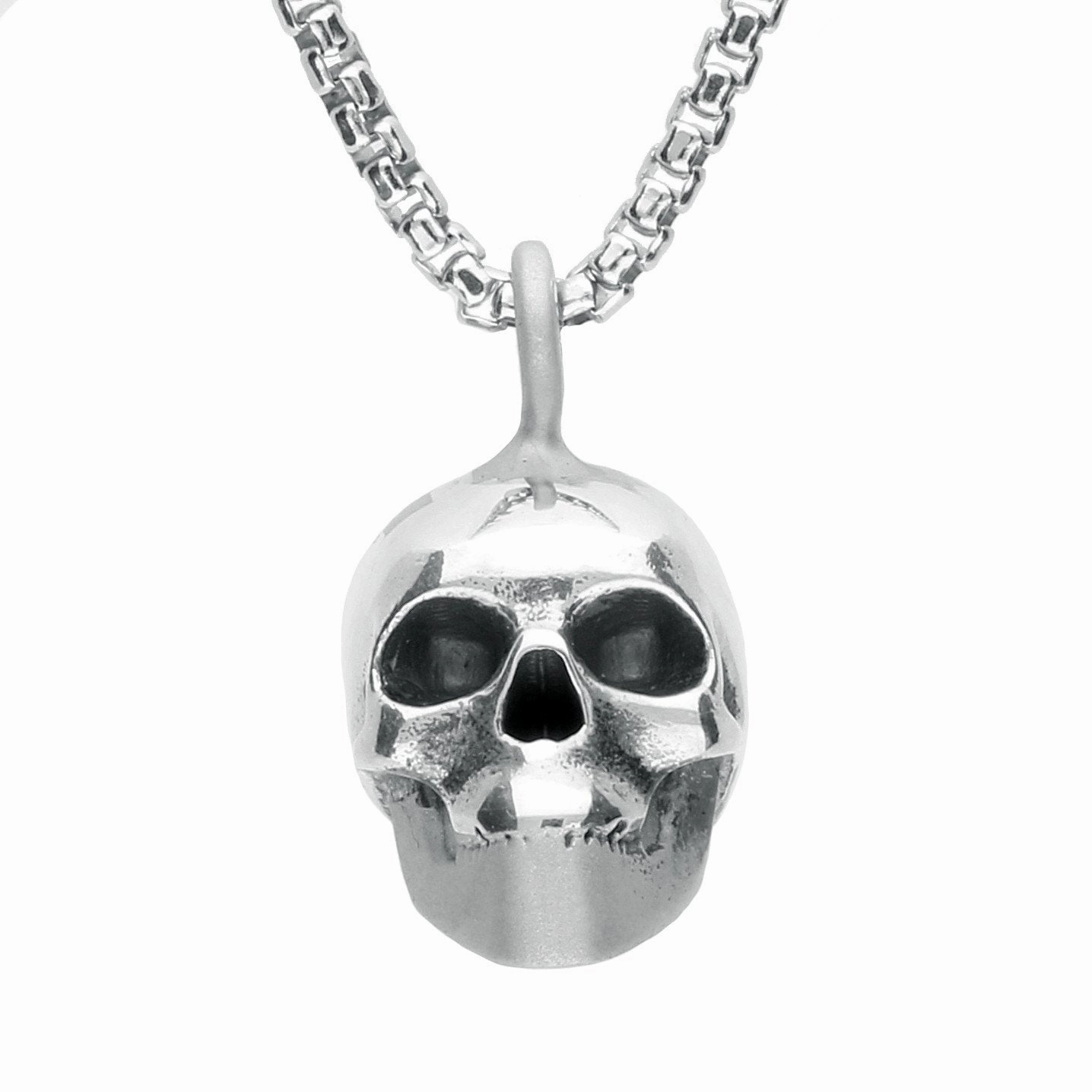 Sterling Silver Patterned Top Small Skull Necklace