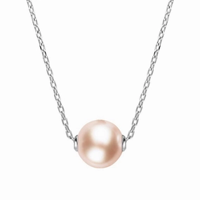 Sterling Silver Peach Pearl Bead Necklace