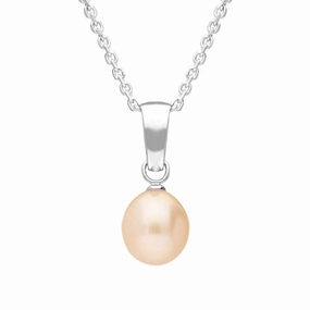 Sterling Silver Peach Pearl Drop Necklace D