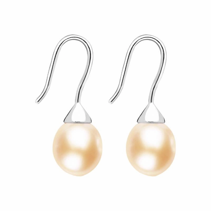 Sterling Silver Peach Pearl Hook Drop Earrings