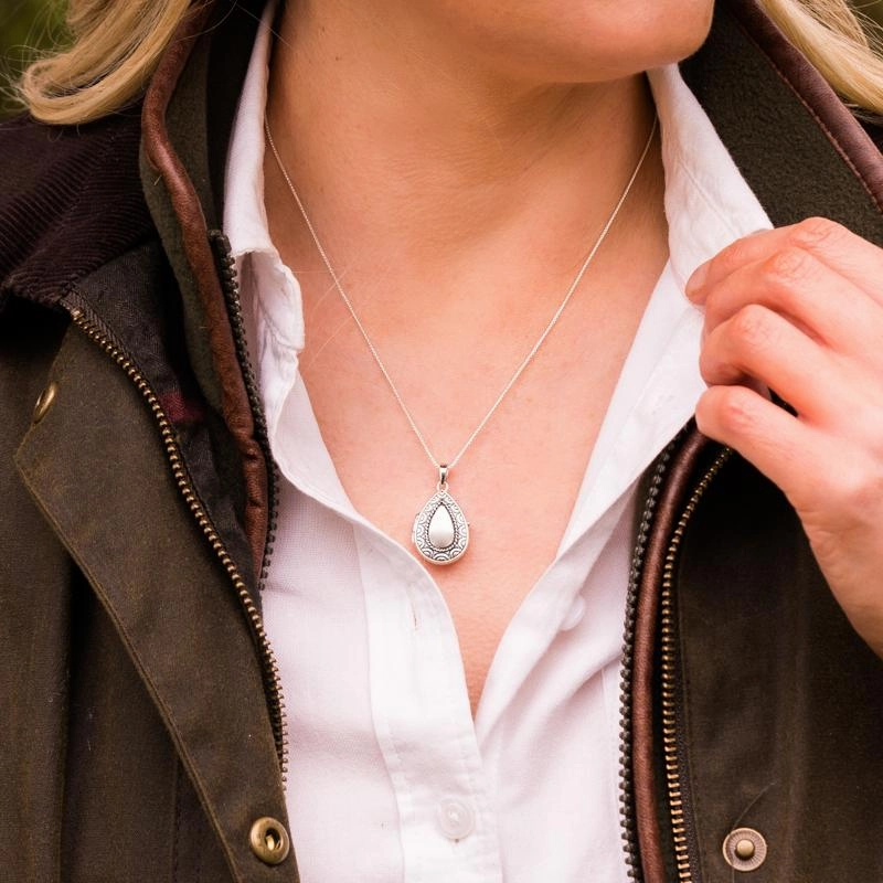 Sterling Silver Pear Pattern Edge Keepsake Locket