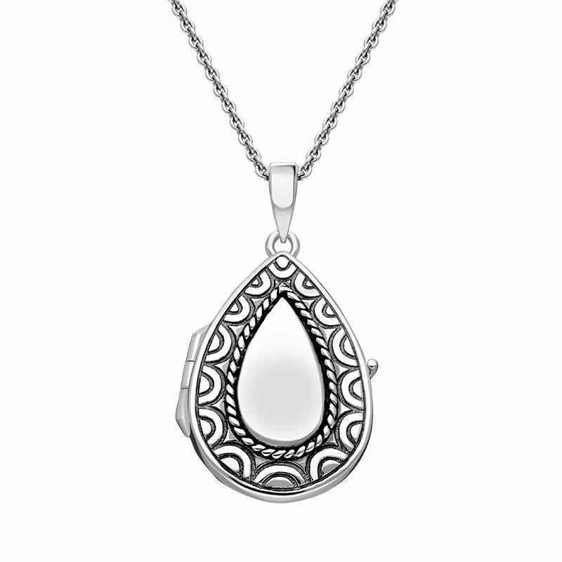 Sterling Silver Pear Pattern Edge Keepsake Locket