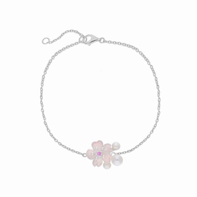 Sterling Silver Pearl & Pink Sapphire Cherry Blossom Flower Bracelet