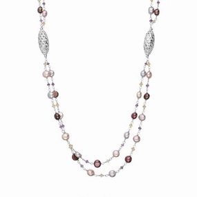Sterling Silver Pearl Double Chain Beaded Necklace D