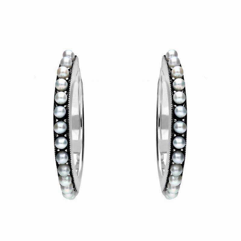 Sterling Silver Pearl Hoop Earrings