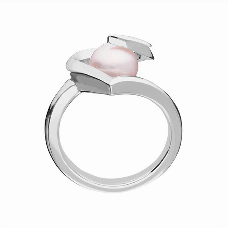 Sterling Silver Pearl Twisted Open Heart Ring