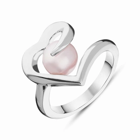 Sterling Silver Pearl Twisted Open Heart Ring