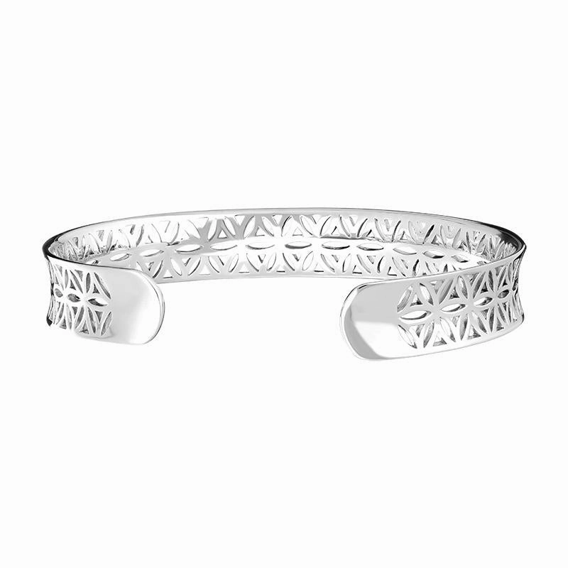 Sterling Silver Pierced Floral Band Bangle D