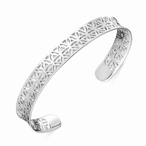 Sterling Silver Pierced Floral Band Bangle D