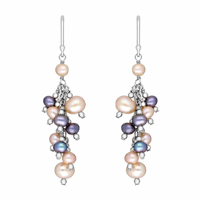 Sterling Silver Pink and Black Pearl Drop Earrings D