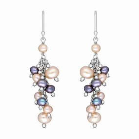 Sterling Silver Pink and Black Pearl Drop Earrings D