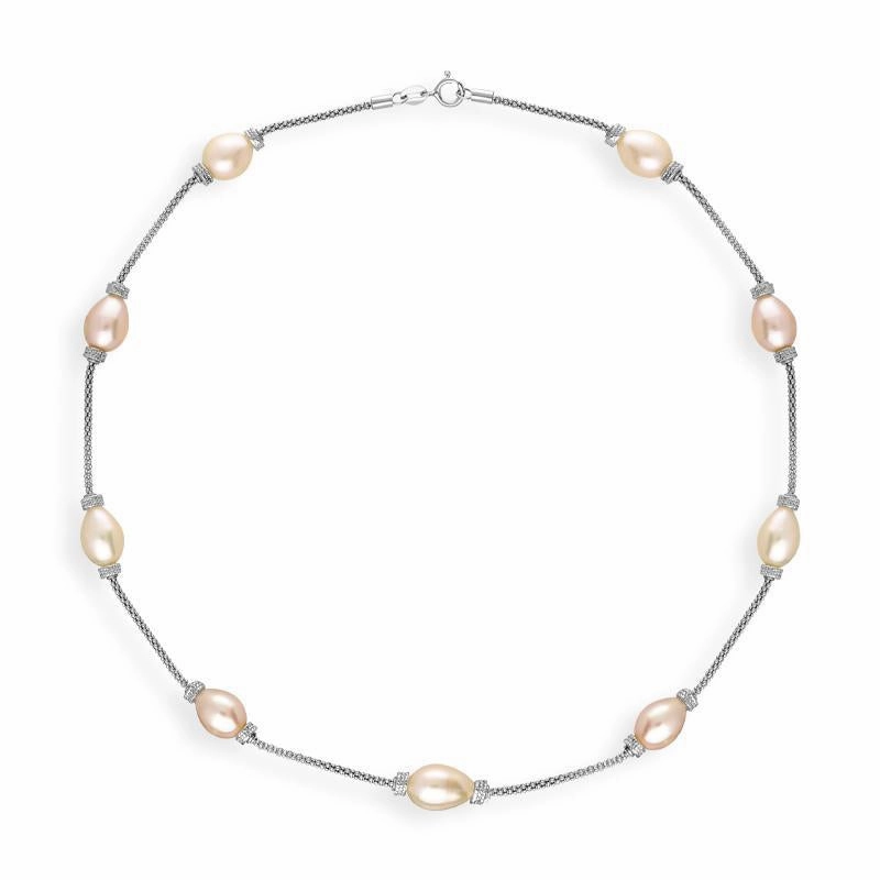 Sterling Silver Pink and Orange Pearl Necklace D