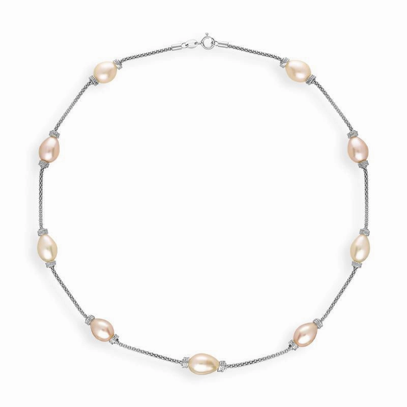 Sterling Silver Pink and Orange Pearl Necklace D