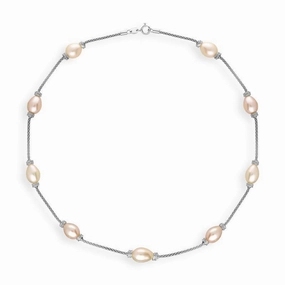 Sterling Silver Pink and Orange Pearl Necklace D