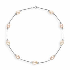 Sterling Silver Pink and Orange Pearl Necklace D