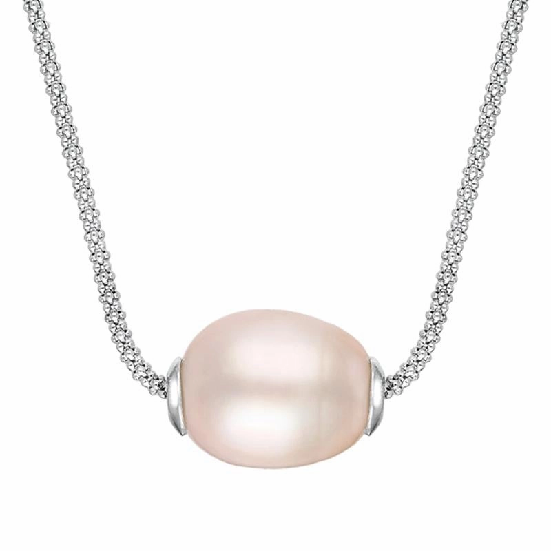 Sterling Silver Pink Baroque Single Pearl Bead Necklace