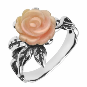 Sterling Silver Pink Conch Tuberose 10mm Rose Leaf Twist Ring
