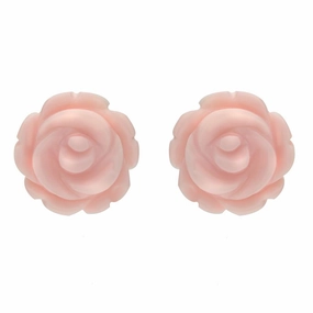 Sterling Silver Pink Conch Tuberose 10mm Rose Stud Earrings