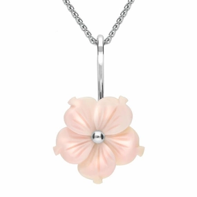 Sterling Silver Pink Conch Tuberose 20mm Carnation Necklace