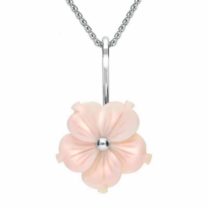Sterling Silver Pink Conch Tuberose 20mm Carnation Necklace