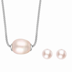 Sterling Silver Pink Freshwater Baroque Pearl Two Piece Set