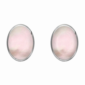 Sterling Silver Pink Mother of Pearl 8 x 10mm Classic Large Oval Stud Earrings