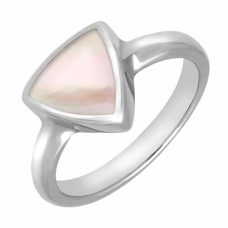 Sterling Silver Pink Mother of Pearl Curved Triangle Ring