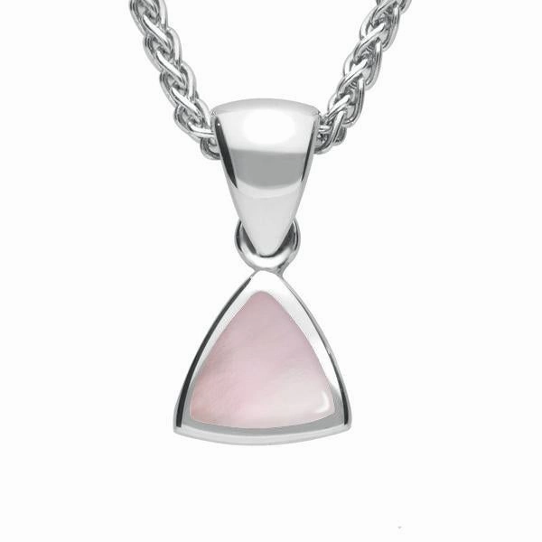 Sterling Silver Pink Mother of Pearl Curved Triangle Small Necklace