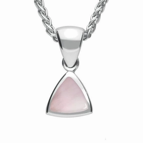 Sterling Silver Pink Mother of Pearl Curved Triangle Small Necklace