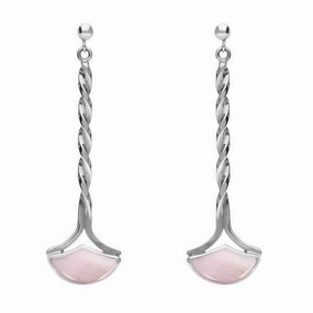 Sterling Silver Pink Mother of Pearl Drop Twist Fan Stud Earrings