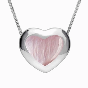 Sterling Silver Pink Mother Of Pearl Framed Heart Necklace