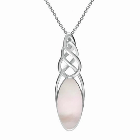 Sterling Silver Pink Mother of Pearl Long Marquise Celtic Necklace