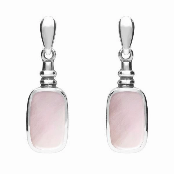 Sterling Silver Pink Mother of Pearl Oblong Bottle Top Drop Earrings