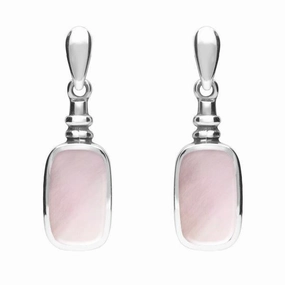 Sterling Silver Pink Mother of Pearl Oblong Bottle Top Drop Earrings