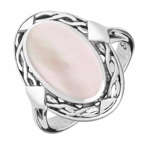 Sterling Silver Pink Mother of Pearl Oval Celtic Ring