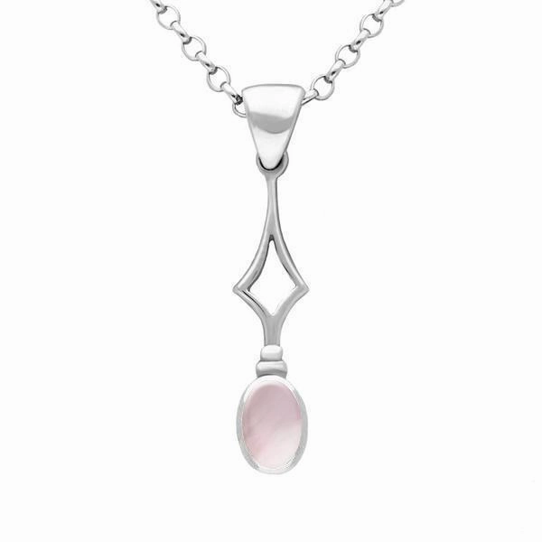 Sterling Silver Pink Mother of Pearl Oval Drop Necklace