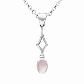 Sterling Silver Pink Mother of Pearl Oval Drop Necklace