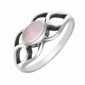 Sterling Silver Pink Mother of Pearl Oval Lattice Ring